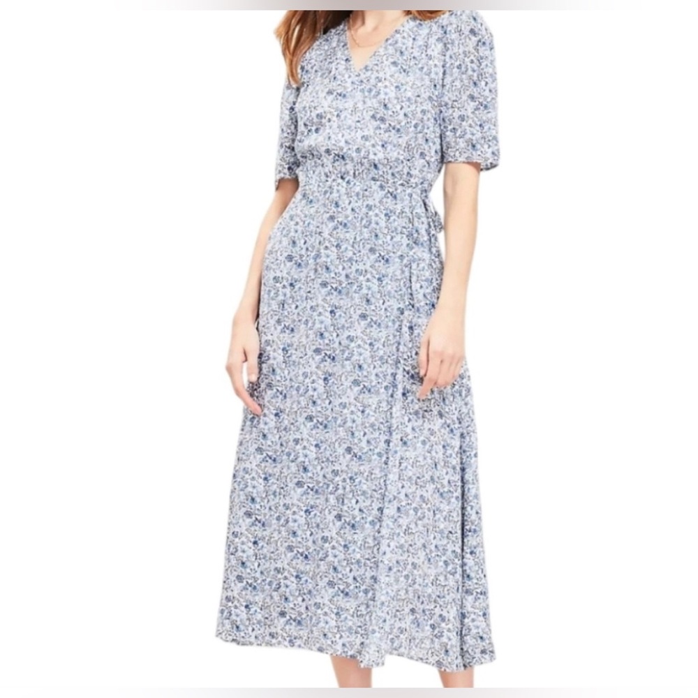 NWT Loft Floral Blue Dress Sz 14P